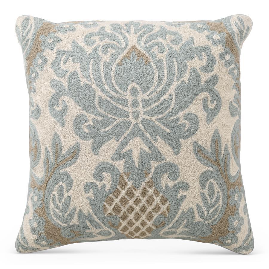 Aqua & Beige Damask Pillow