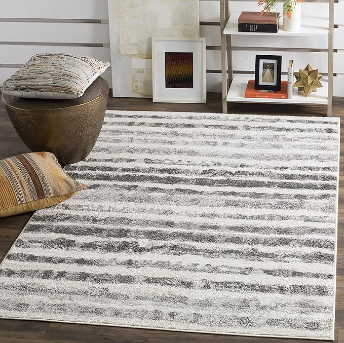 Accent Rug - 3' x 5', Ivory & Charcoal, Modern Wave Distressed Design