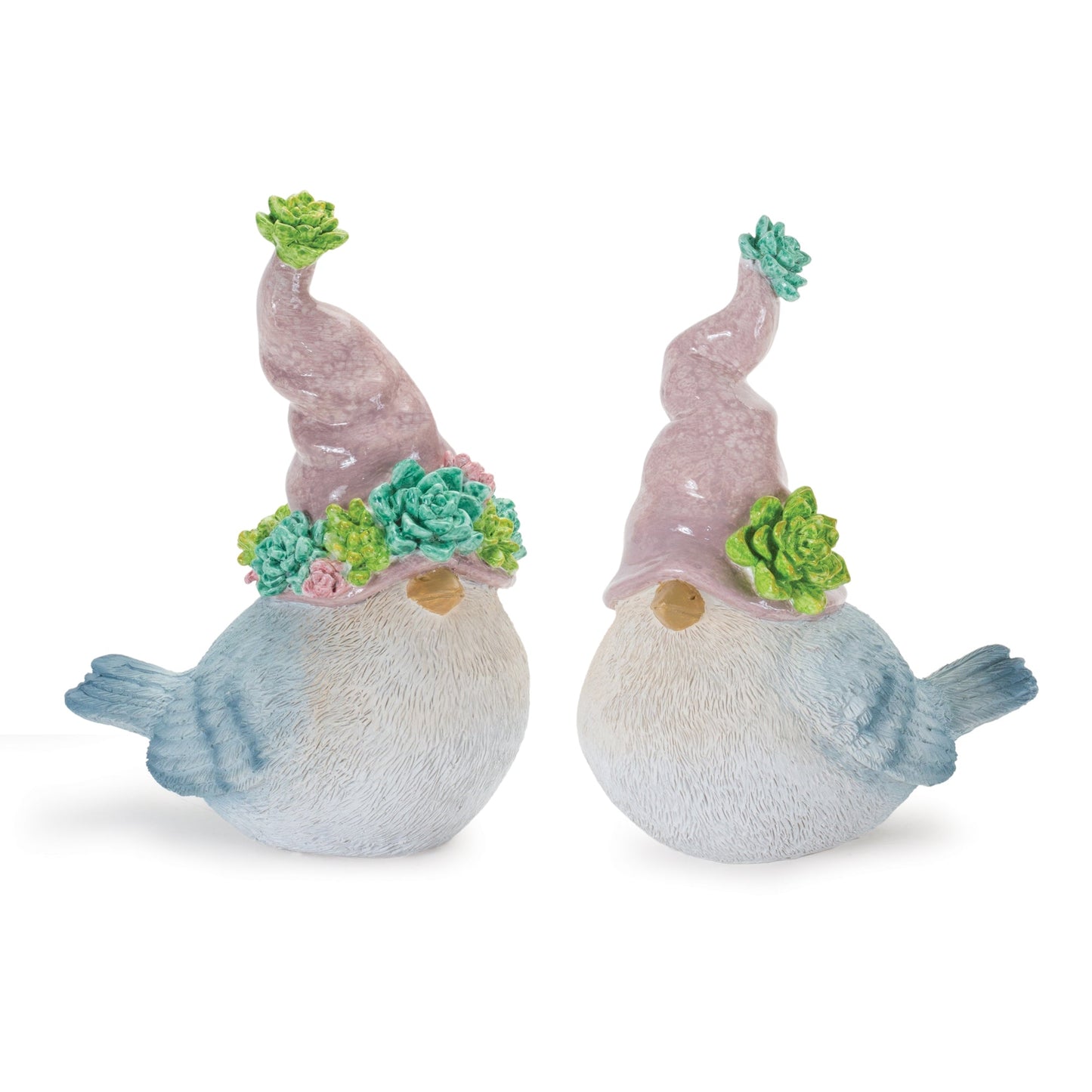 Succulent Bird Gnome Figurine, Set of 2