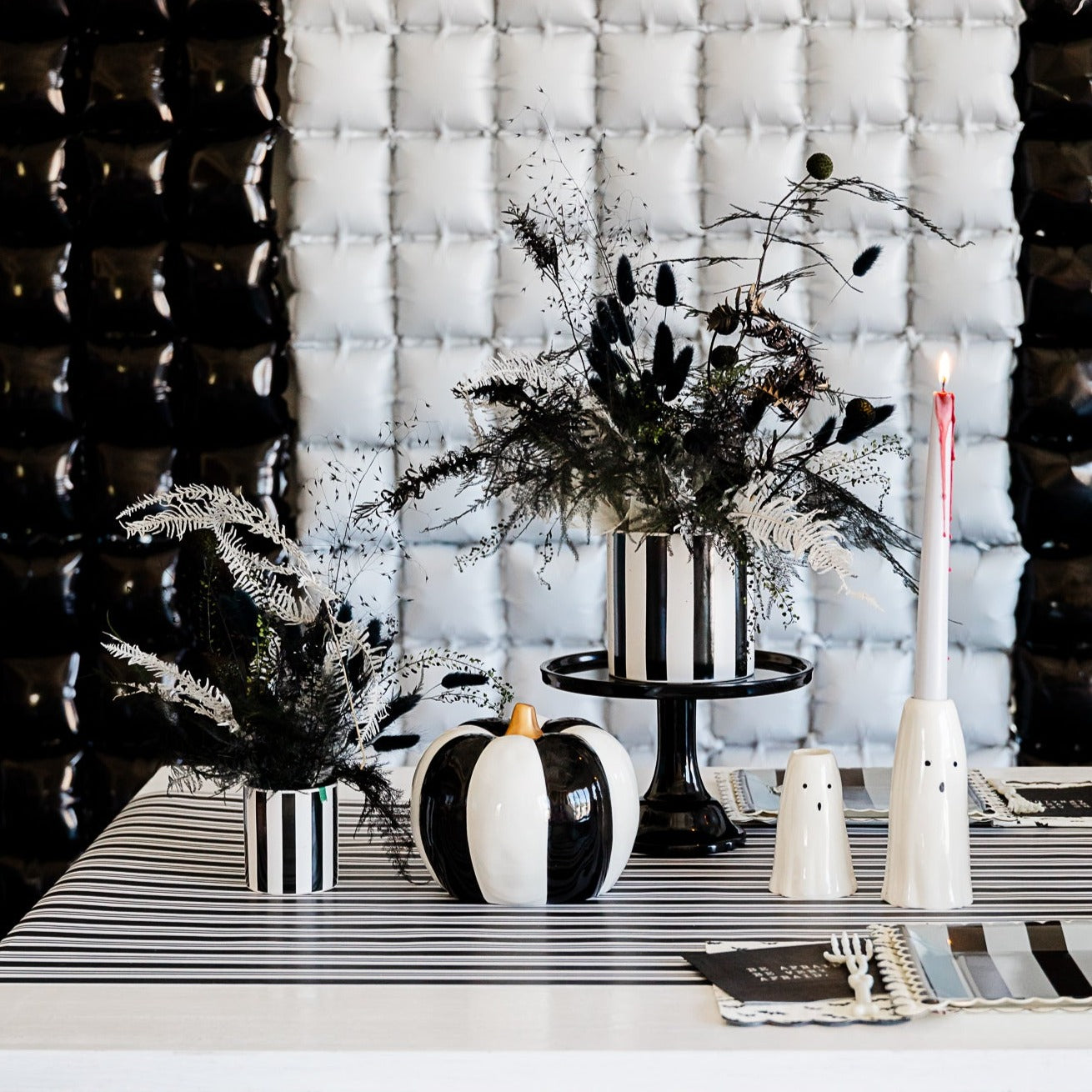 BLACK STRIPED CERAMIC PUMPKINS