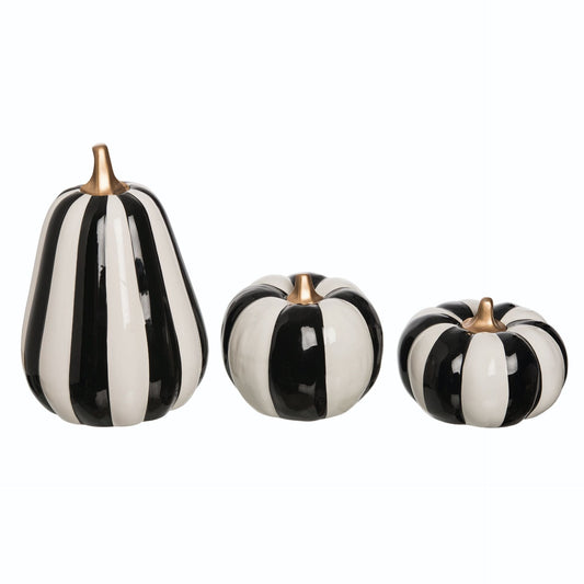 BLACK STRIPED CERAMIC PUMPKINS