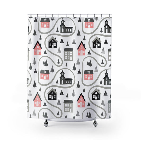 Village Shower Curtain Pink