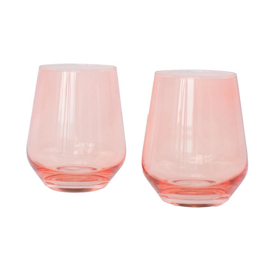 Set of 2 Stemless Glasses in Coral Peach Pink