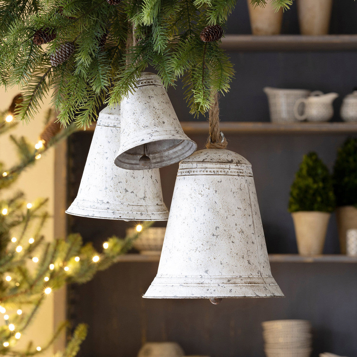 Tin Porch Bells Whitewash set of 3
