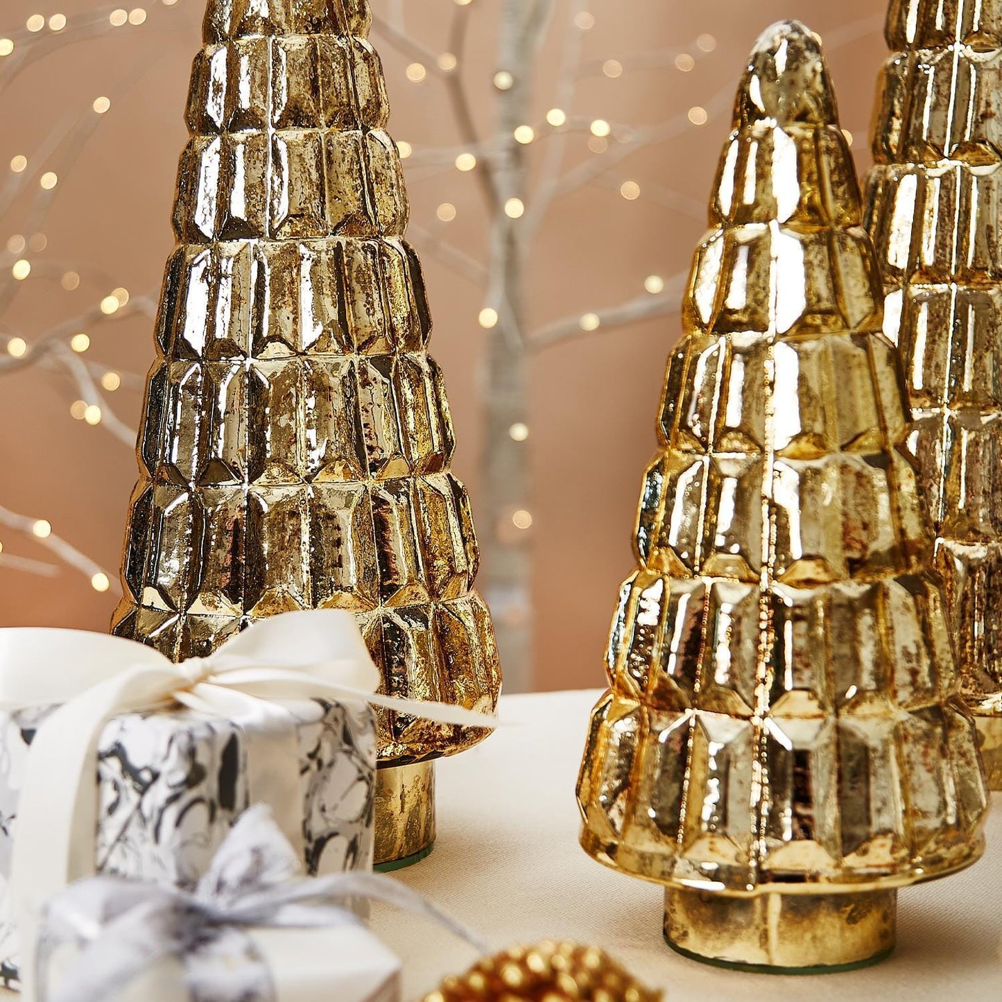 Antiqued Gold Mercury Finish Glass Trees