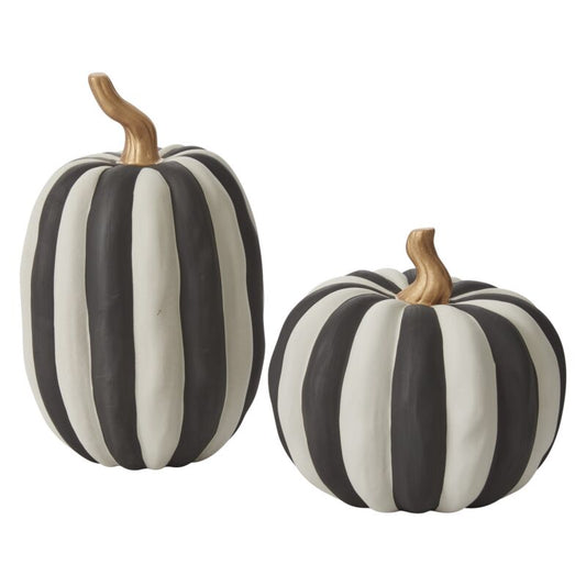 BLACK & WHITE STRIPED CERAMIC PUMPKINS