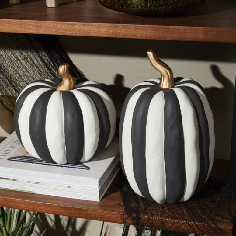 BLACK & WHITE STRIPED CERAMIC PUMPKINS