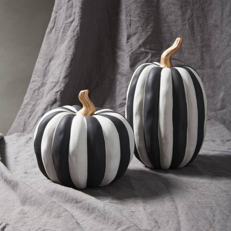 BLACK & WHITE STRIPED CERAMIC PUMPKINS
