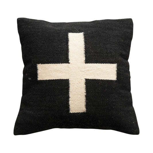20" Wool Blend Pillow w/ Swiss Cross, Polyester Fill