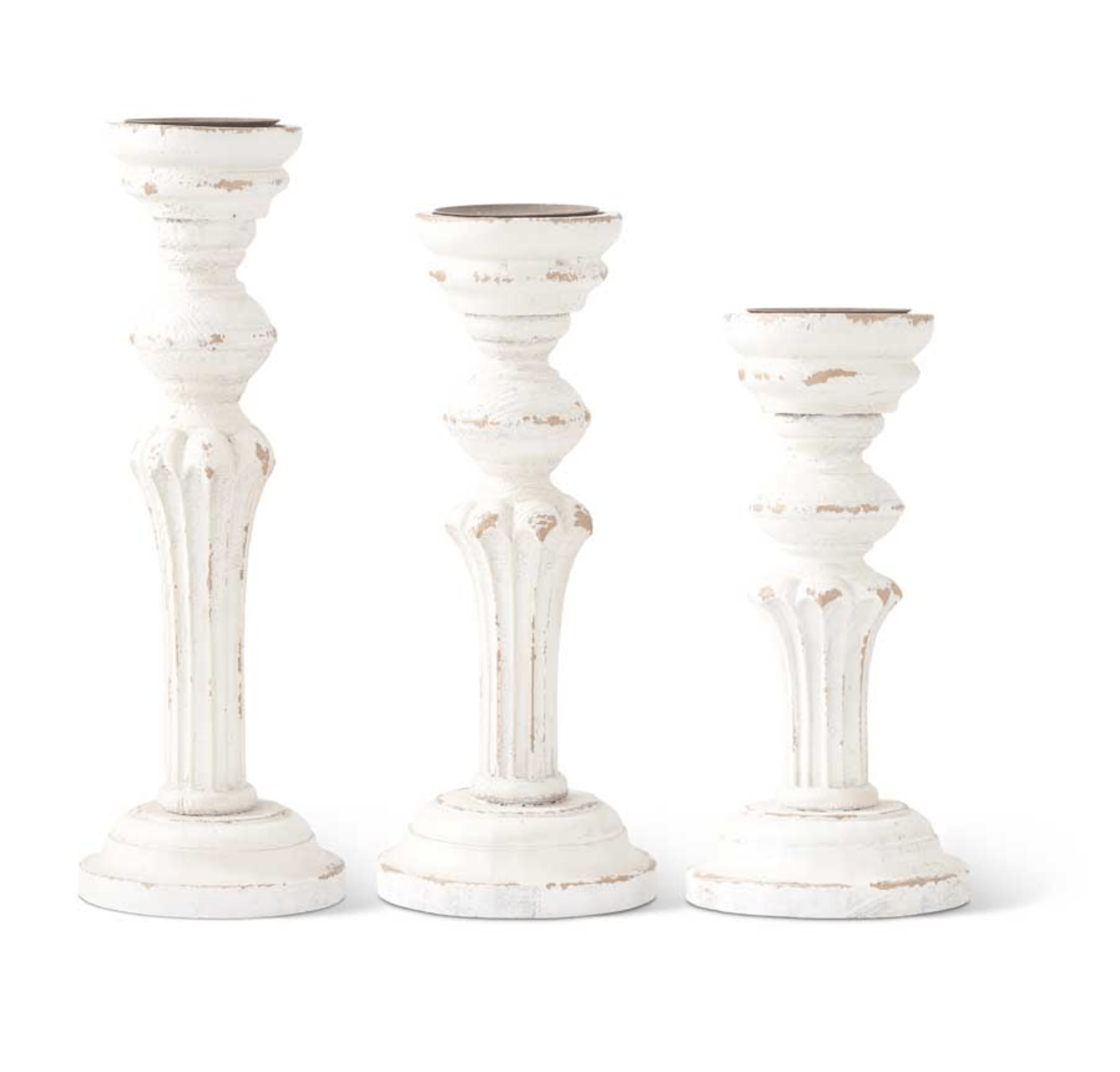 K&K INTERIORS Home Decor White Wood Candle Holder