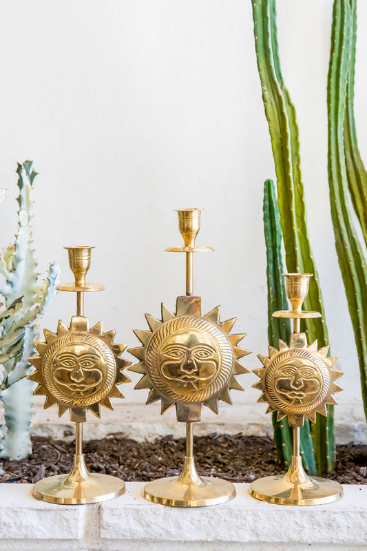 Brass Sun Candlestick Holders