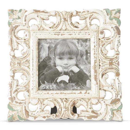 Whitewashed Hand-Carved Frame