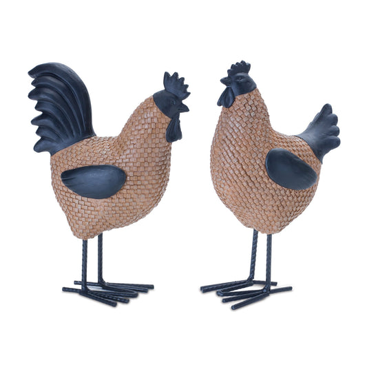 Wicker Hen and Rooster Decor, Set of 2