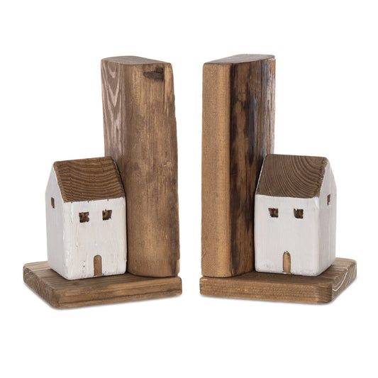 Wood House Bookend, Set of 2